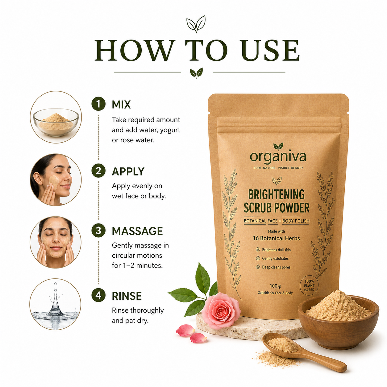 How to use Organiva organic face scrub for glowing healthy skin