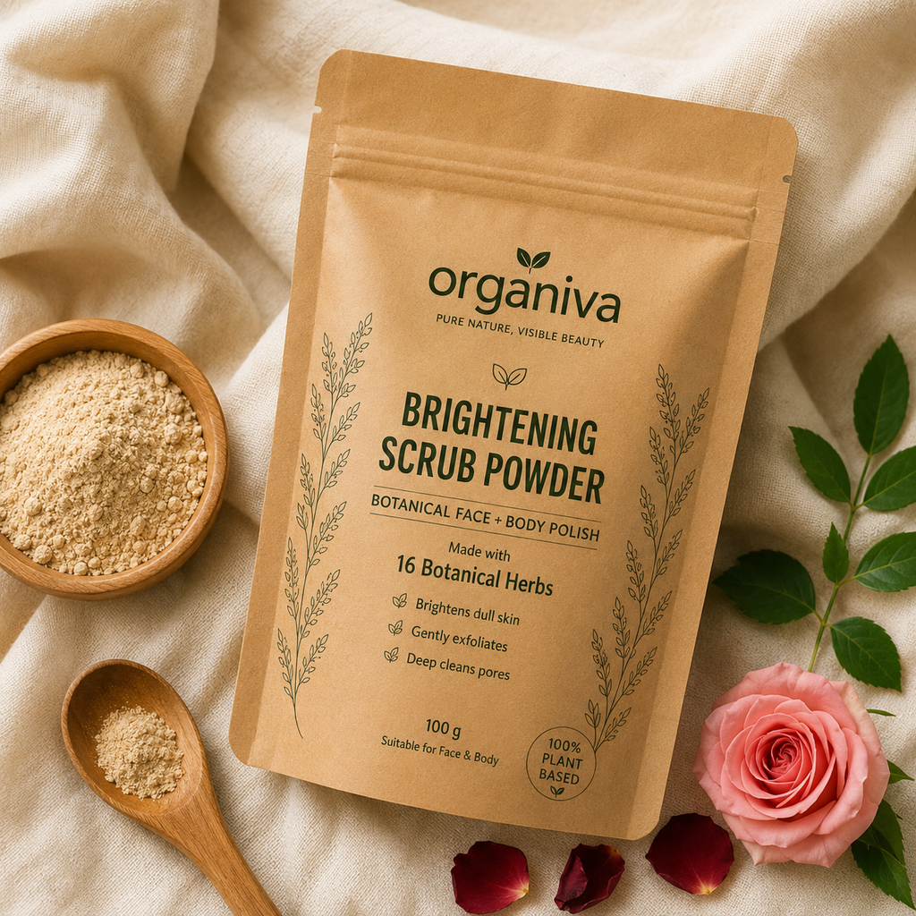 Organiva organic brightening face scrub premium botanical skincare product