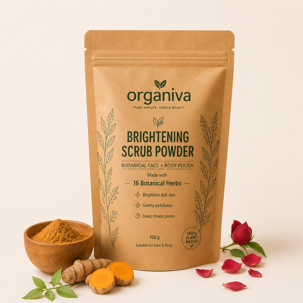 Organiva Organic Face Scrub Pakistan made with 16 botanical herbs for brighter glowing skin